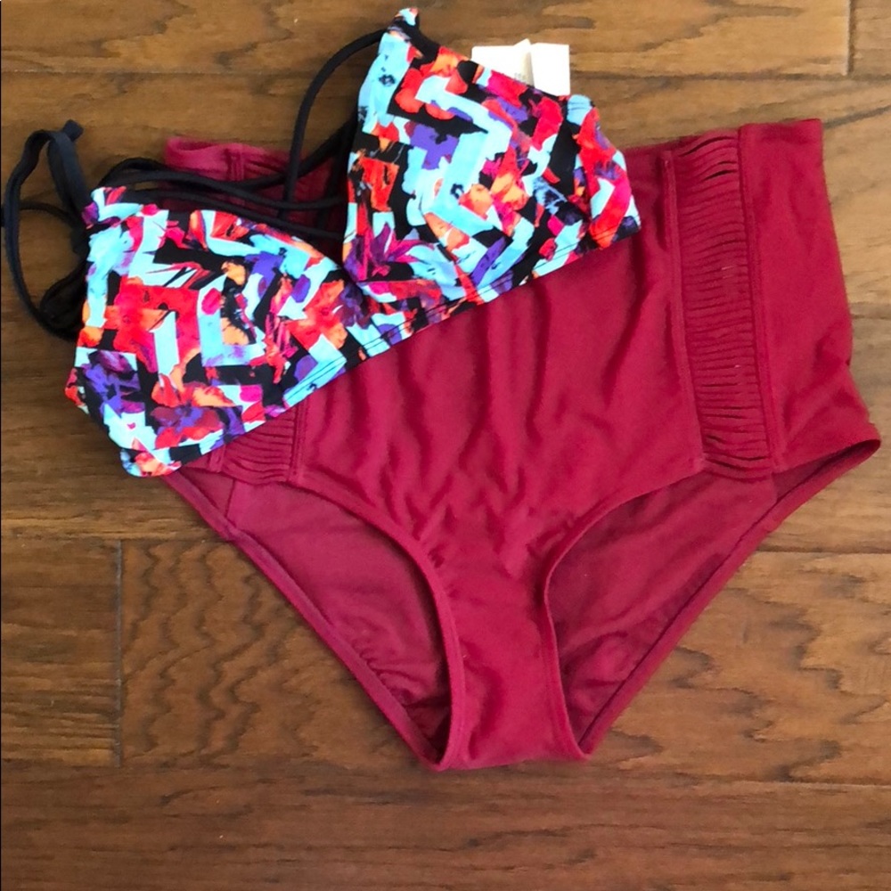 NWT Burgundy High-Waisted Bikini Bottoms